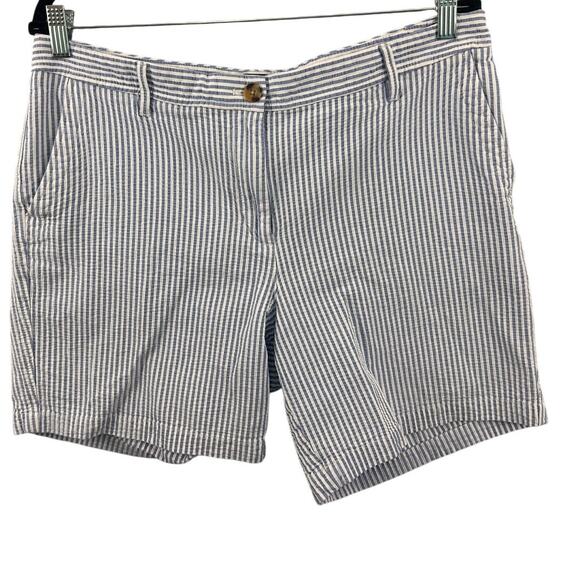 Talbots Relaxed Chino Shorts Blue White Seersucker Stripe 12 – 7” Inseam - Picture 1 of 9